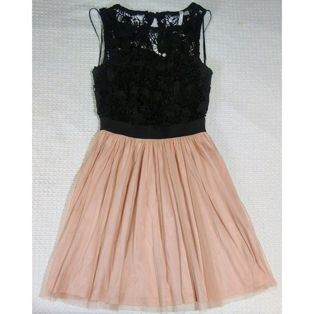 Lauren Conrad Mini Dress Black Lacy Peach Tulle Skirt Dance Hoco Sz XS Coquette